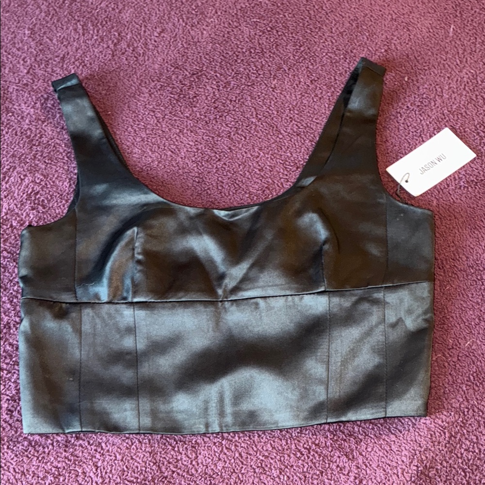 Jason Wu Elegant Black Satin Crop Top